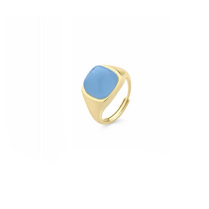 Anello Donna Sogni Argento Dorato Quarzo Quadrato Chacedony Blu Regolabile AN123GBL