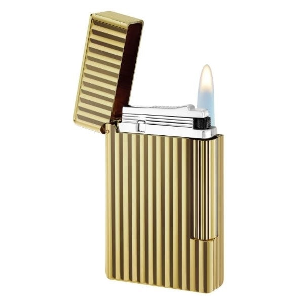 Accendino Uomo Dupont Acciaio Dorato Lavorato Taglio Verticale Gas 020803B