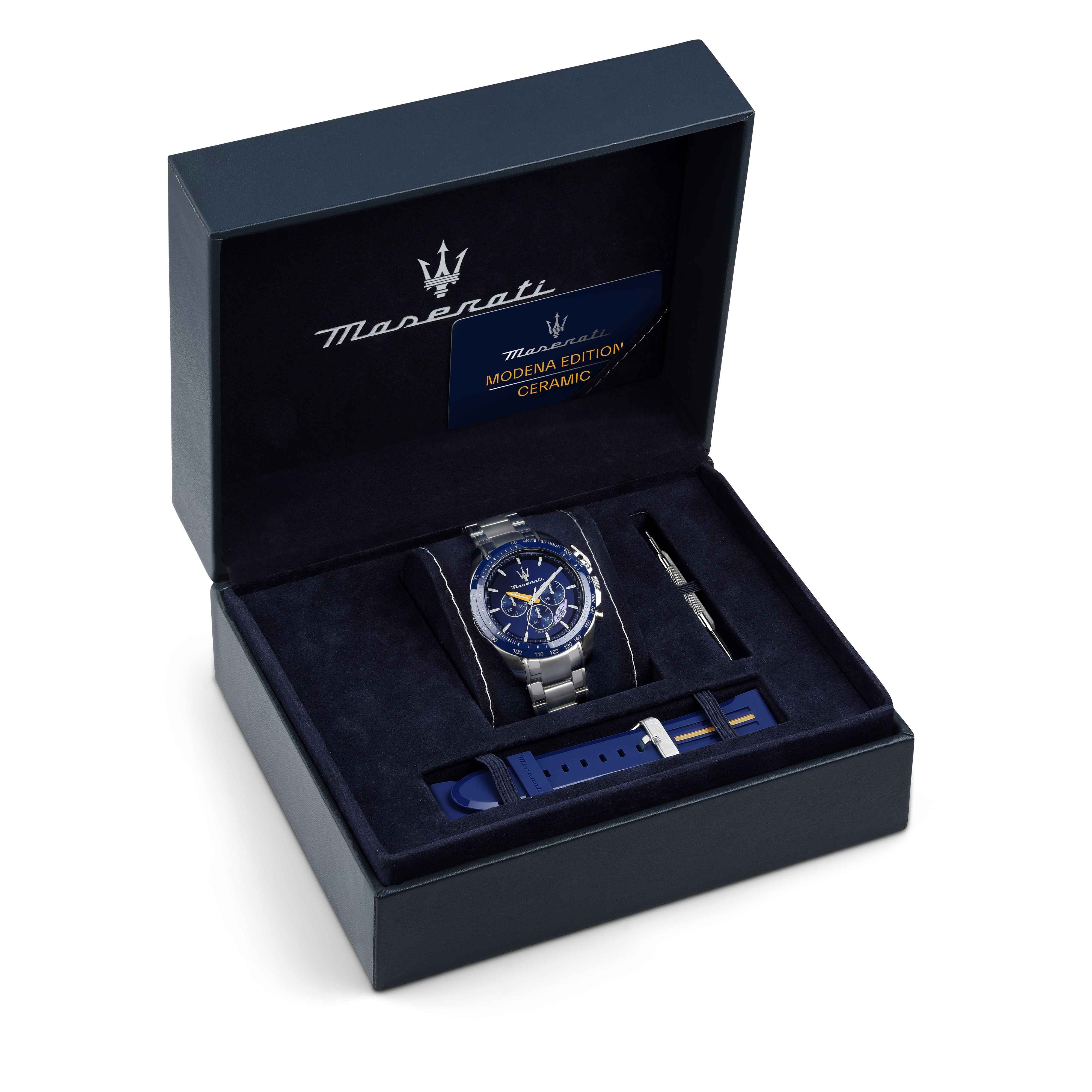 Orologio Uomo Maserati Set Box Bracciale Acciaio Quarzo Cronografo Blu R8871612039