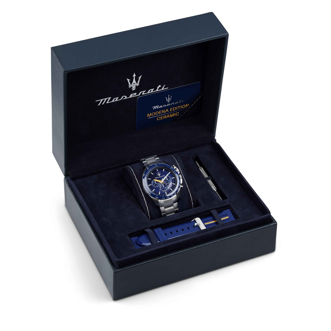 Orologio Uomo Maserati Set Box Bracciale Acciaio Quarzo Cronografo Blu R8871612039