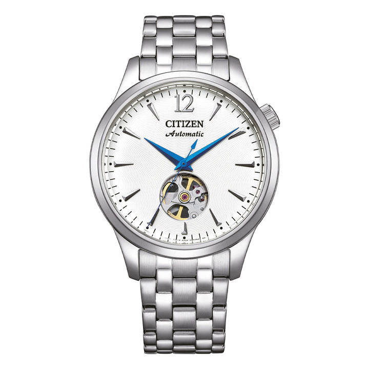 Orologio Uomo Citizen Automatico Open Heart Bianco Acciaio NH9131-73A