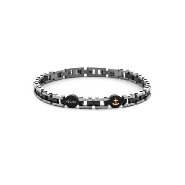 Bracciale Uomo 4US Cesare Paciotti Acciaio Ceramica Nera Ancora Oro 18 Ct 4UBR8805