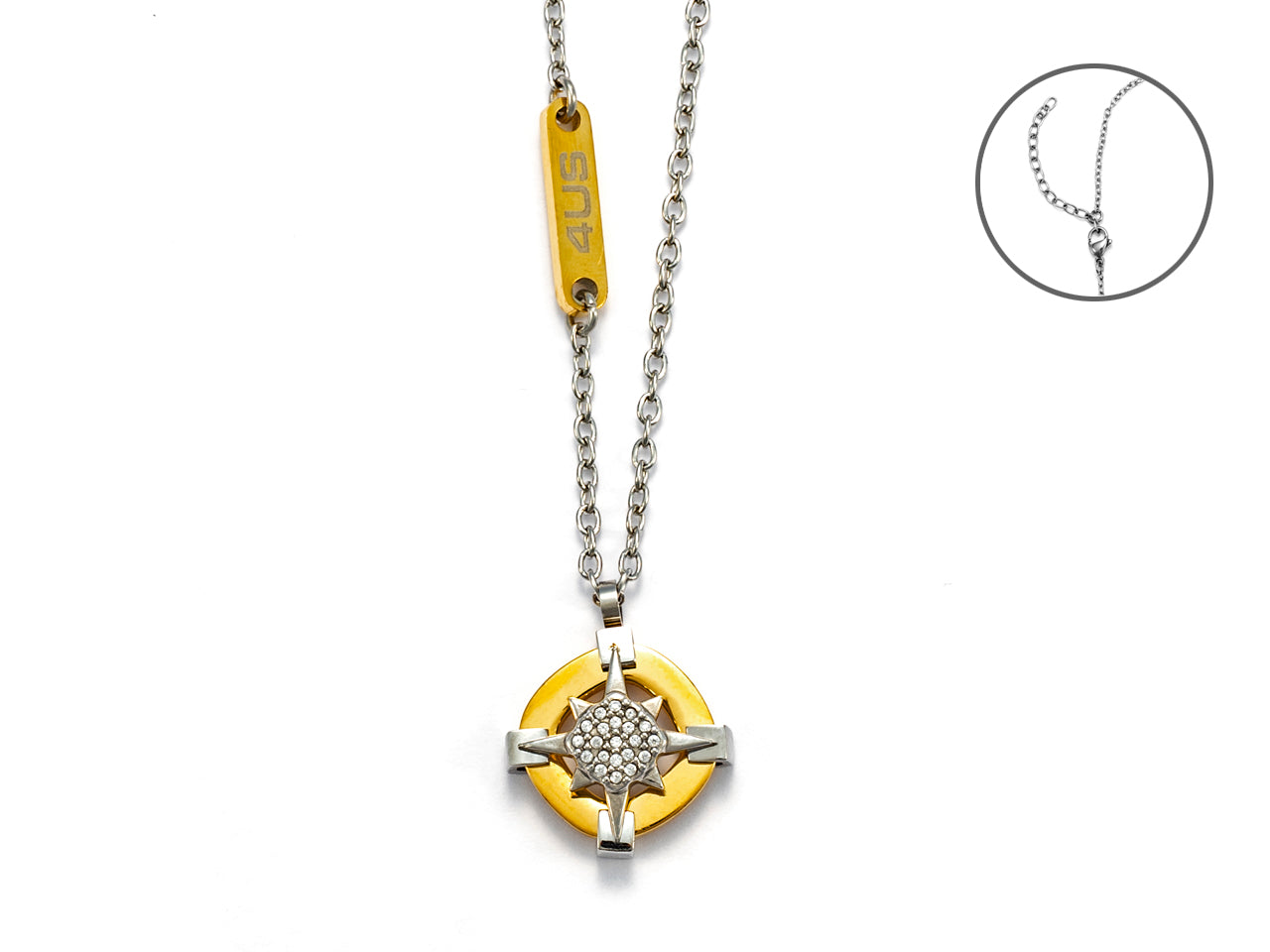 Collana Uomo 4US Cesare Paciotti Acciaio Dorato Rosa Dei Venti Zirconi 4UCL5576