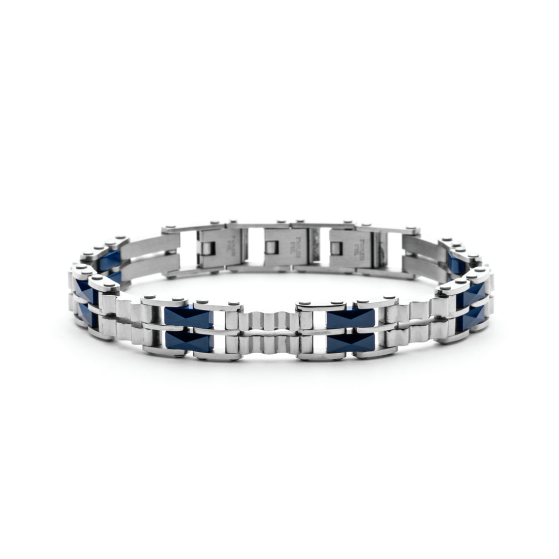 Bracciale Uomo 4US Cesare Paciotti Acciaio Maglia Talloni Ceramica Blu 4UBR5597