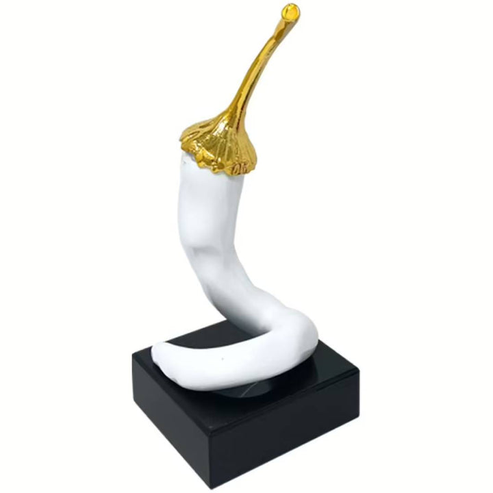 Scultura Peperoncino Bianco Oro Piccolo 11,5 cm Base Nera BPP0336