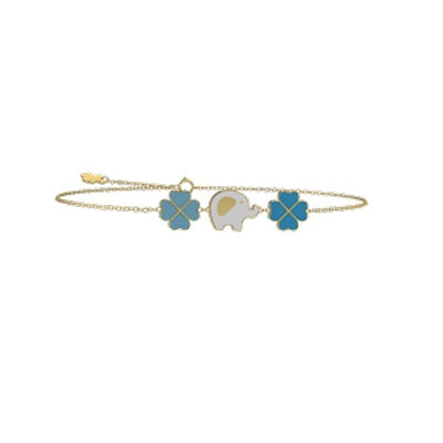 Bracciale bimbo Nanan oro 9Kt con 2 quadrifogli celeste NGLD0090