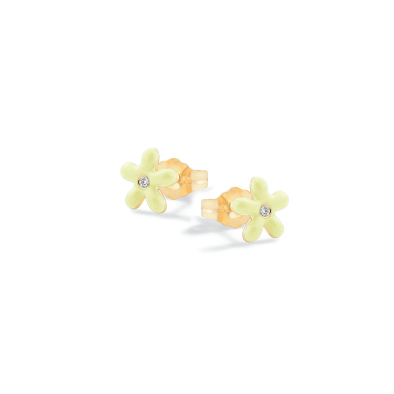 Orecchini Bambina Nanàn Argento Dorato 925 Fiori Smalto Giallo Zirconi NAN0497
