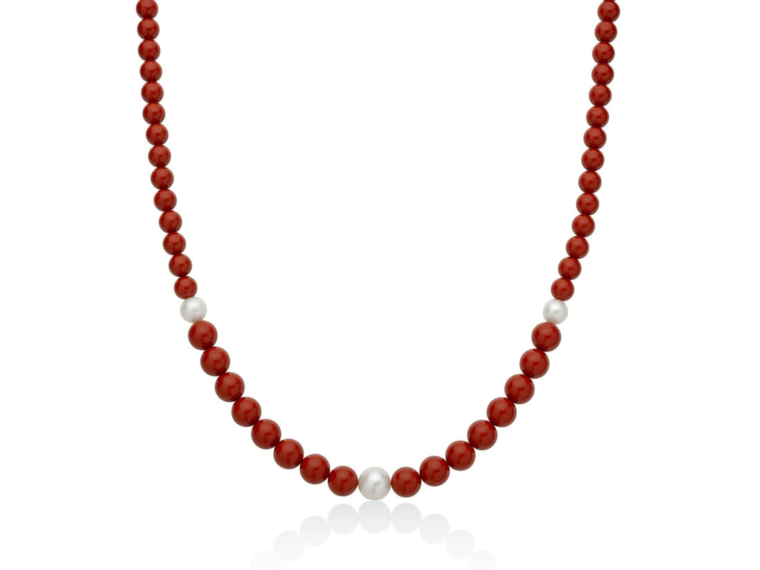 Collana Donna Argento 925 Miluna Pasta Di Corallo Rossa Perle PCL6703