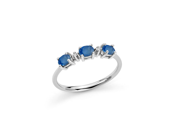Anello Donna Miluna Oro Bianco 9 KT Diamanti e 3 Zaffiri naturali ovali LID3731X