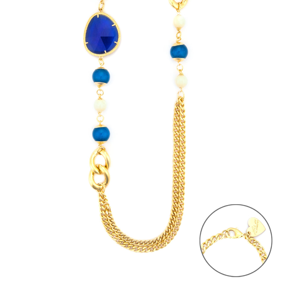 Collana Donna 4US Cesare Paciotti Acciaio con pietre agata blu  4UCL7923W