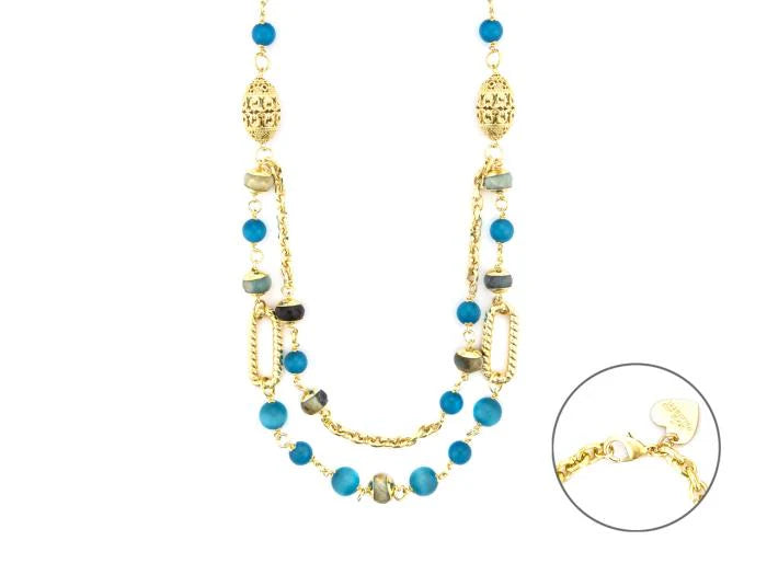 Collana Donna 4US Cesare Paciotti Acciaio con pietre agata blu  4UCL7926W