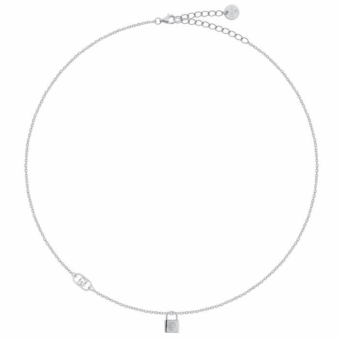 Collana Donna Liu Jo Argento 925 Lucchetto Zirconi Bianchi ALJ363