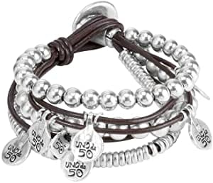 Bracciale Donna Uno De 50 Multifilo Cuoio Marrone Monetine Brandizzate