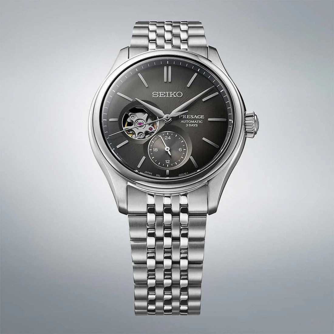 Orologio Uomo Seiko Presage Automatico Open Heart Nero Seta Acciaio SPB471J1
