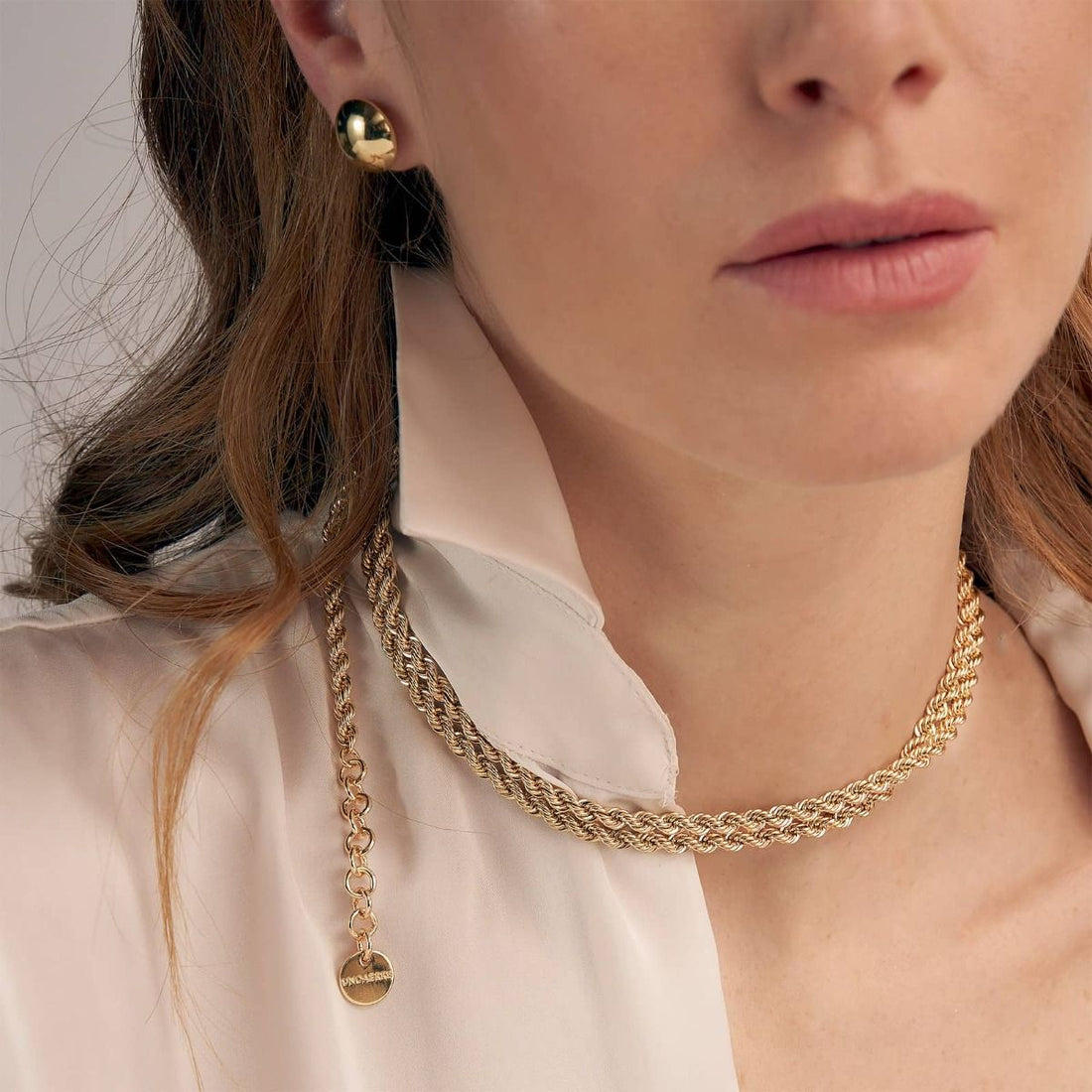 Collana Donna Unoaerre 1AR Bronzo Dorato Maglia Intrecciata Fune 476242