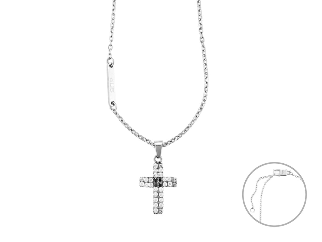 Collana Uomo 4US Cesare Paciotti Acciaio Croce zirconi Bianchi e neri 4UCL6971