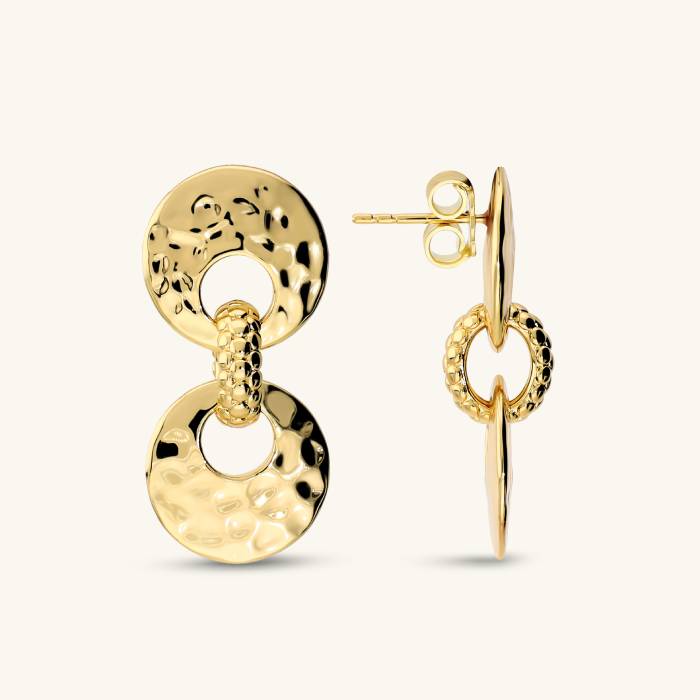 Orecchini Donna Etrusca Pendenti Cerchi Bronzo Dorato Oro 18 KT WSET00958.YG