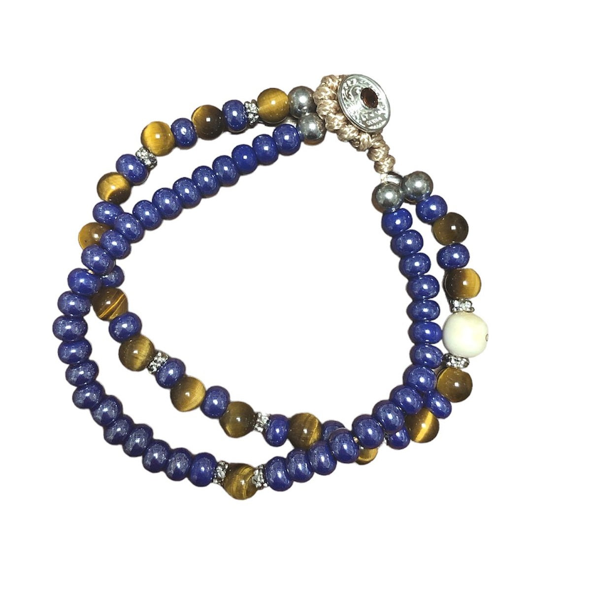 Bracciale Unisex Gerba Argento 925 Pietre Occhio Di Tigre Cristalli Murano Blu DW12