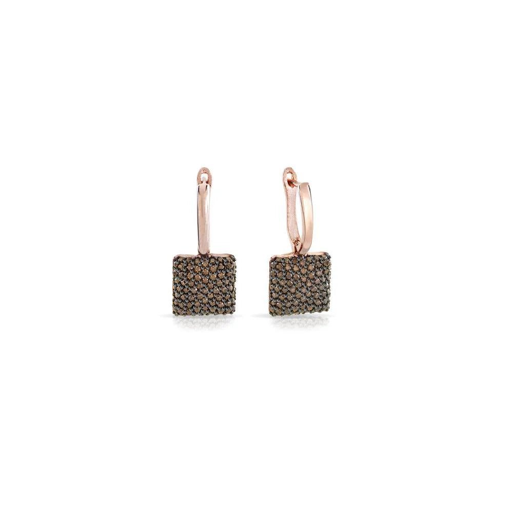 Orecchini Donna Sogni Argento Rosè 925 Quadrato Zirconi Marroni OR039RBW