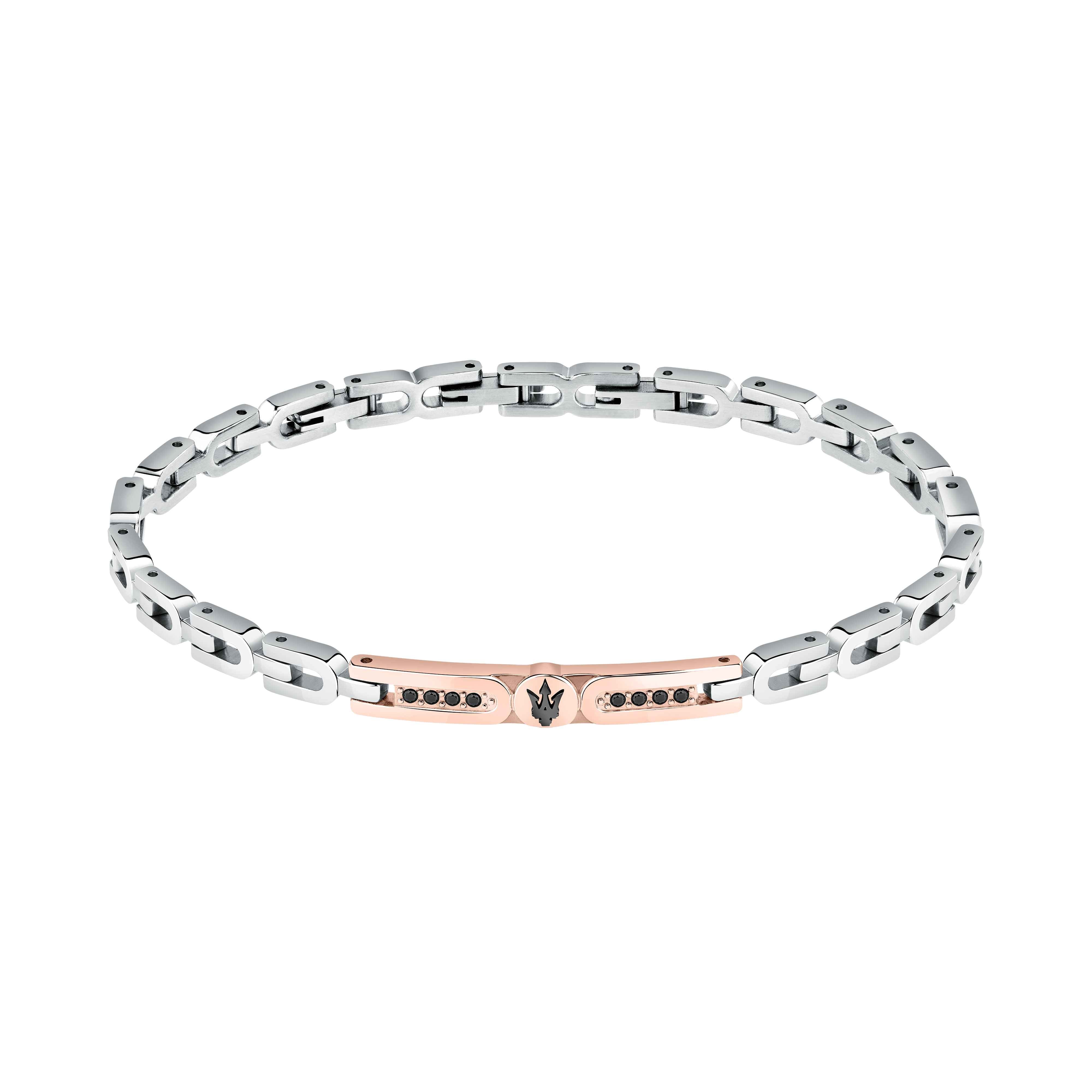 Bracciale Uomo Maserati Acciaio Catena Bicolore Targhetta Zirconi Neri JM423AVD26