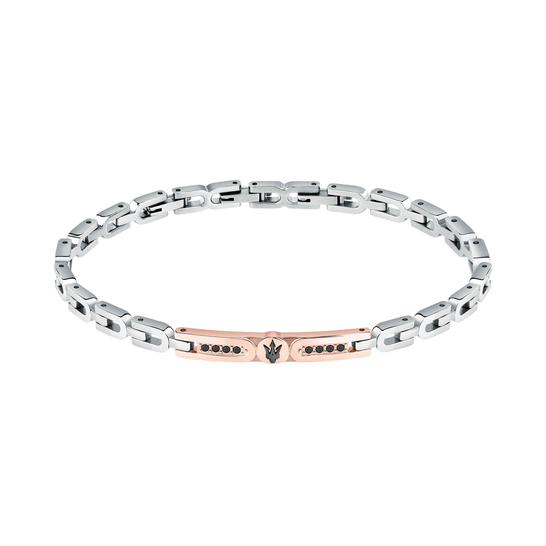 Bracciale Uomo Maserati Acciaio Catena Bicolore Targhetta Zirconi Neri JM423AVD26