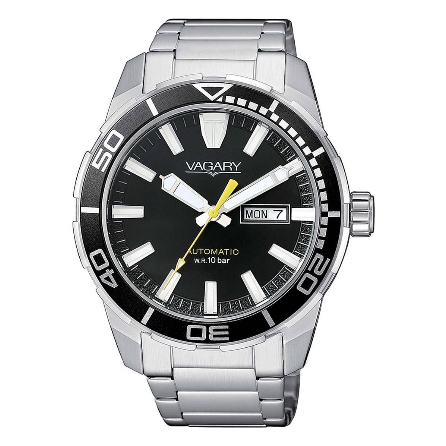 Orologio Uomo Acciaio Vagary Nero Automatico Doppia Data 100 M IX3-416-51I