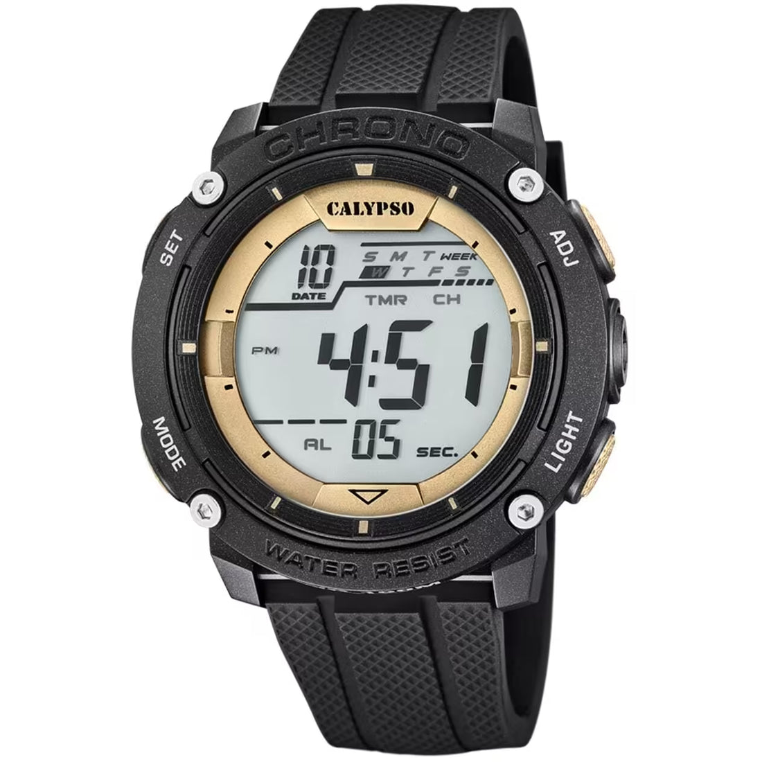 Orologio Uomo Calypso Gomma Quarzo Digitale Cronografo Dorato Giallo Nero K5820/4