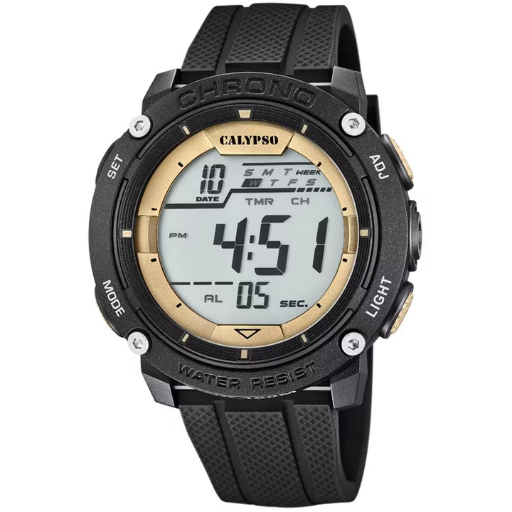 Orologio Uomo Calypso Gomma Quarzo Digitale Cronografo Dorato Giallo Nero K5820/4