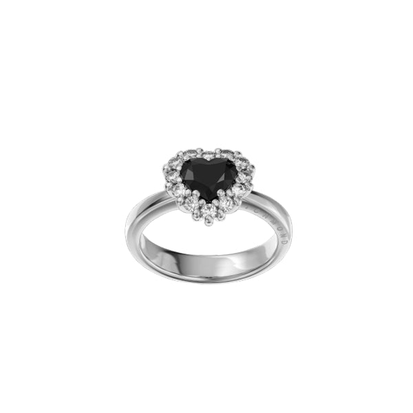 Anello Donna John Richmond Cuore Acciaio Titanio Diamanti Neri Bianchi JRSHR05BW