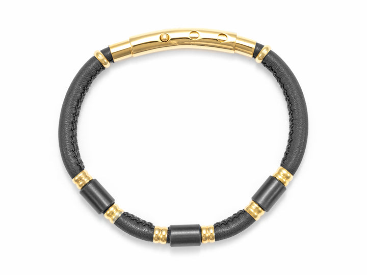 Bracciale Uomo 4US Cesare Paciotti Acciaio Dorato Placca Cilindro Nero 4UBR5652