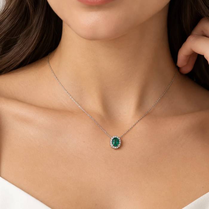 Collana Donna Miluna Oro Bianco Smeraldo CLD5502X
