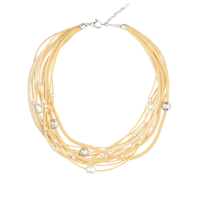 Collana Donna Borsari Oro Argento 925 Filato Metallico Perle Bianche CL-PIAN01G