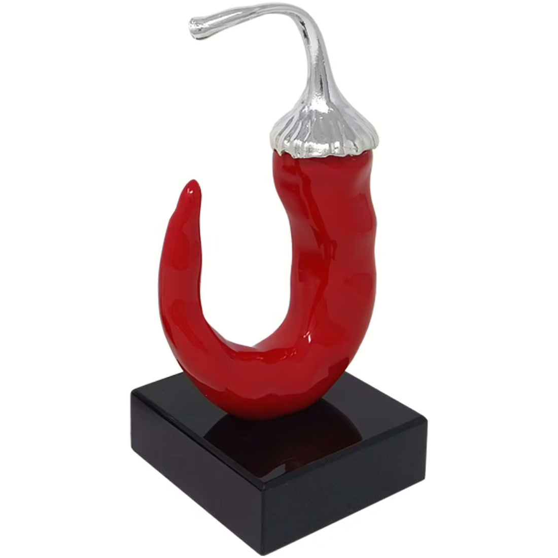 Scultura Peperoncino Rosso Argento 21 cm Base Nera PP0331/1