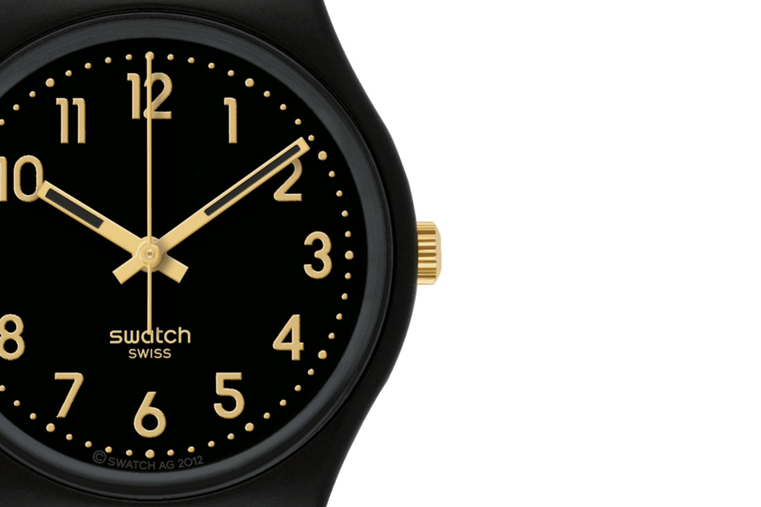 Orologio Unisex Bambino Swatch Golden Tac Quarzo Solo Tempo Nero Oro SO28B113