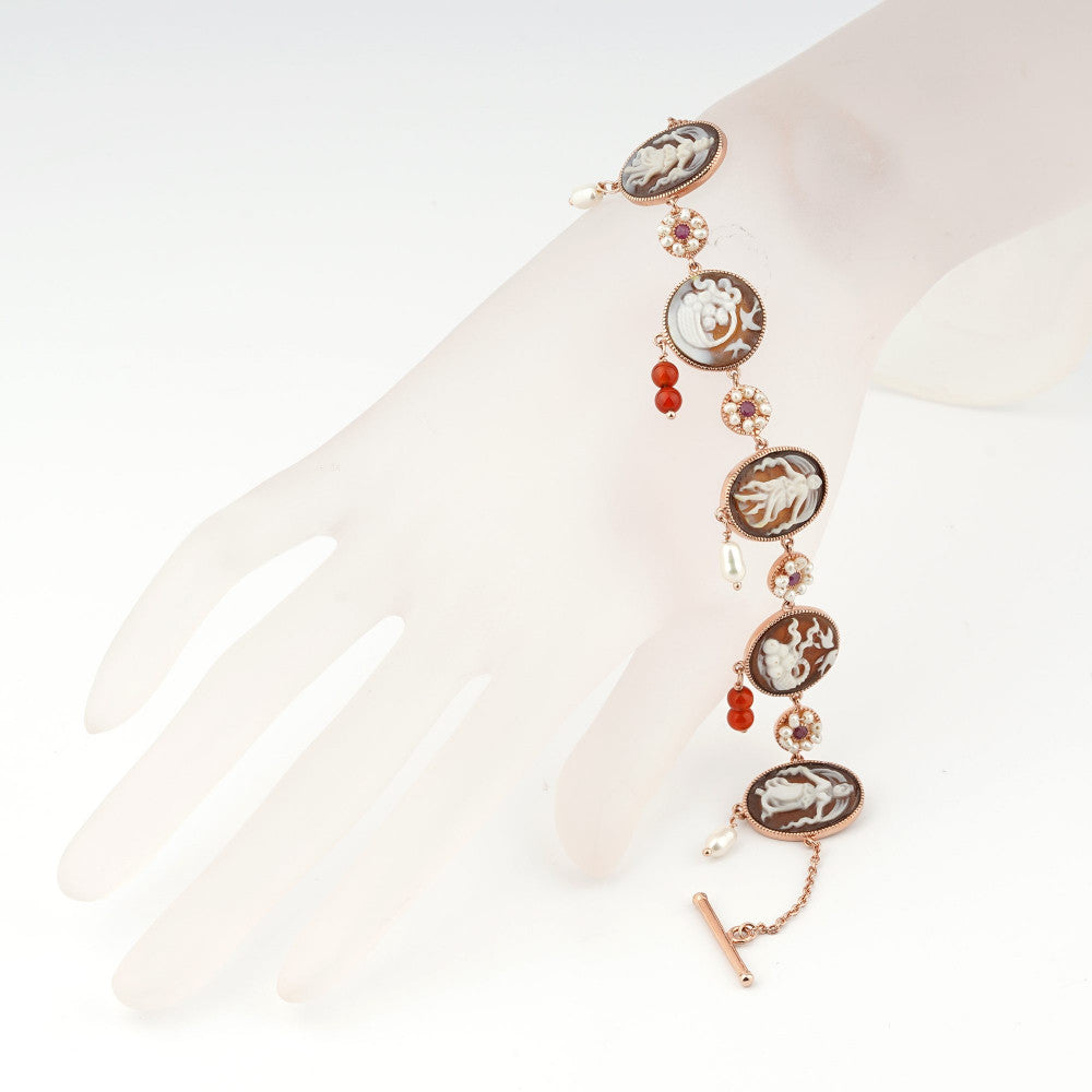 Bracciale Donna Cameo Italiano Argento Rosè 925 Dea Incisa Cammeo Marrone B909-R