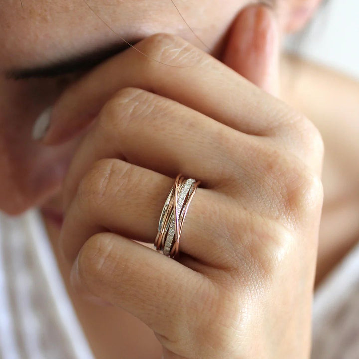 Anello Donna Filo della Vita 7 Fili Oro Rosa 9 KT Diamanti Brown Mis 17 AN7ARBR