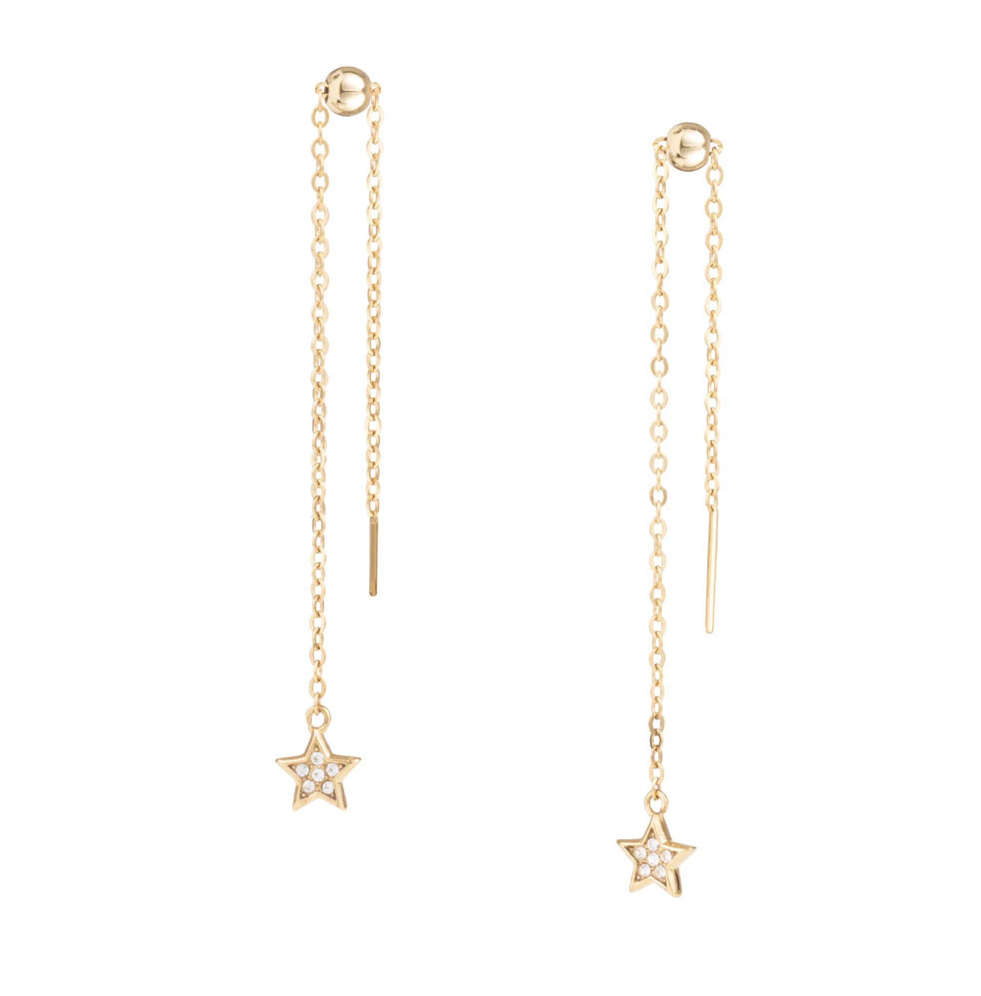 Orecchini Donna Liu Jo Acciaio dorato Lucido Pendente stelle Zirconi Bianchi LJ2192