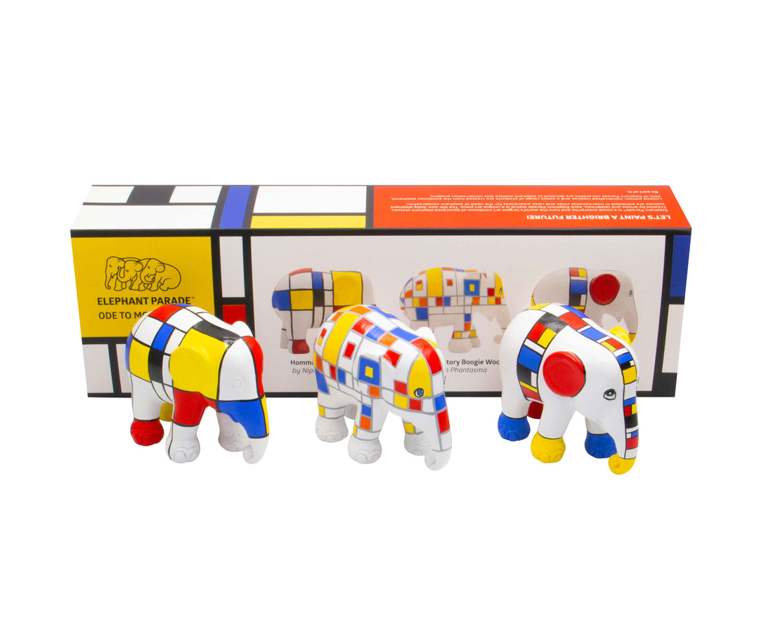 Scultura Elephant Parade Onlylux Ode To Mondriaan Box Tre Pezzi