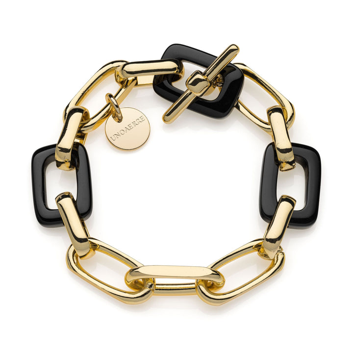 Bracciale Donna Unoaerre Bronzo Dorato Catena Forzatina Onice Nero 2133