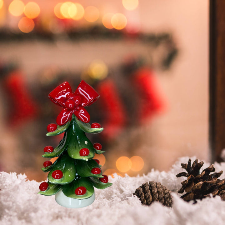 Albero di Natale Capodimonte Fiocco Palline Rosse 14cm CAP32