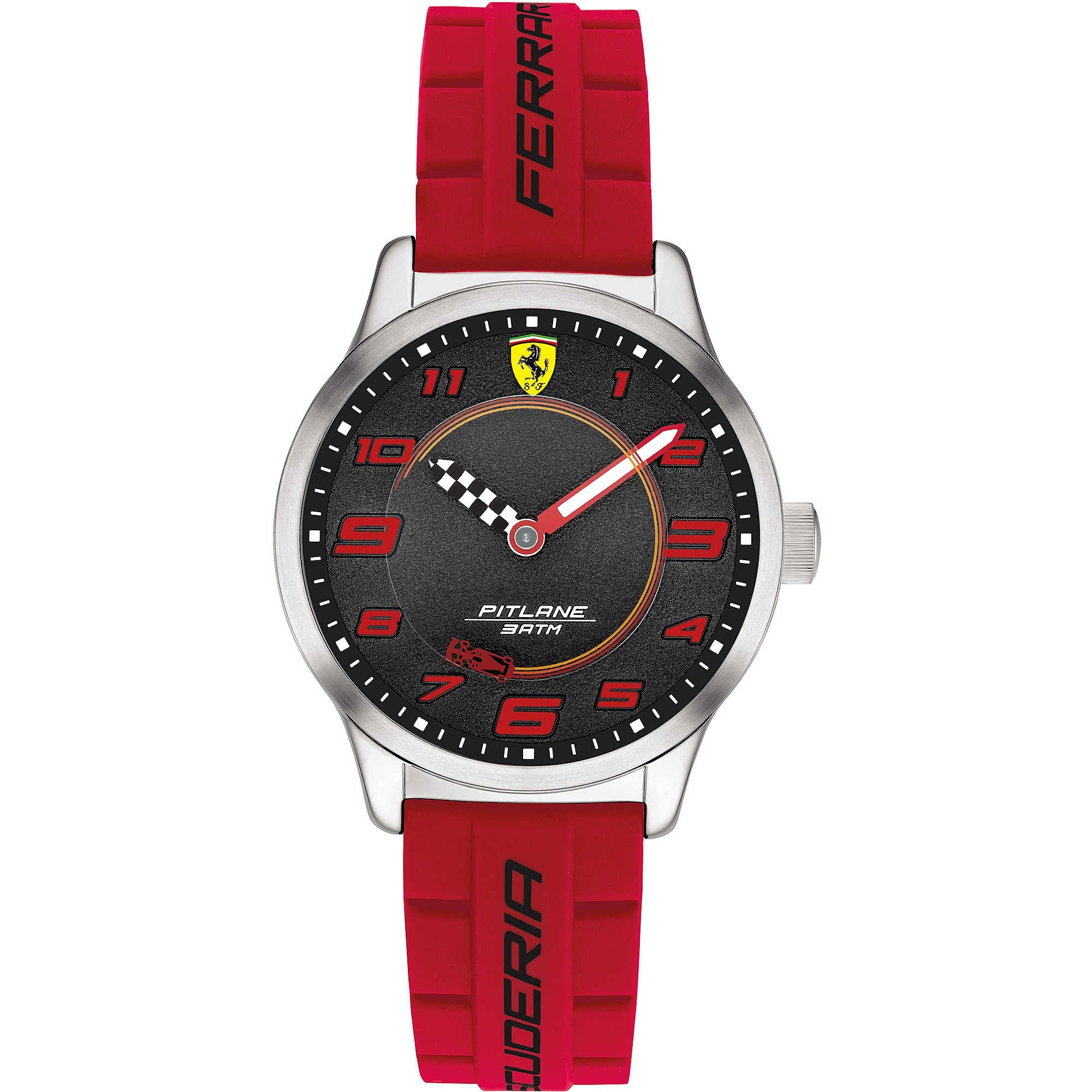 Orologio Uomo Ferrari Pitlane Rosso Nero Acciaio Gomma Numeri FER0860013