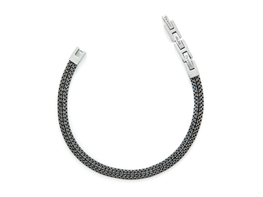 Bracciale Uomo 4US Cesare Paciotti Tennis Acciaio Zirconi Neri  4UBR6349