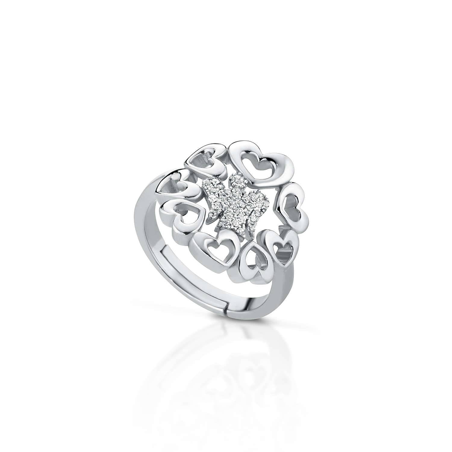 Anello Donna Argento 925 Regolabile Roberto Giannotti Zirconi Cuori Angelo