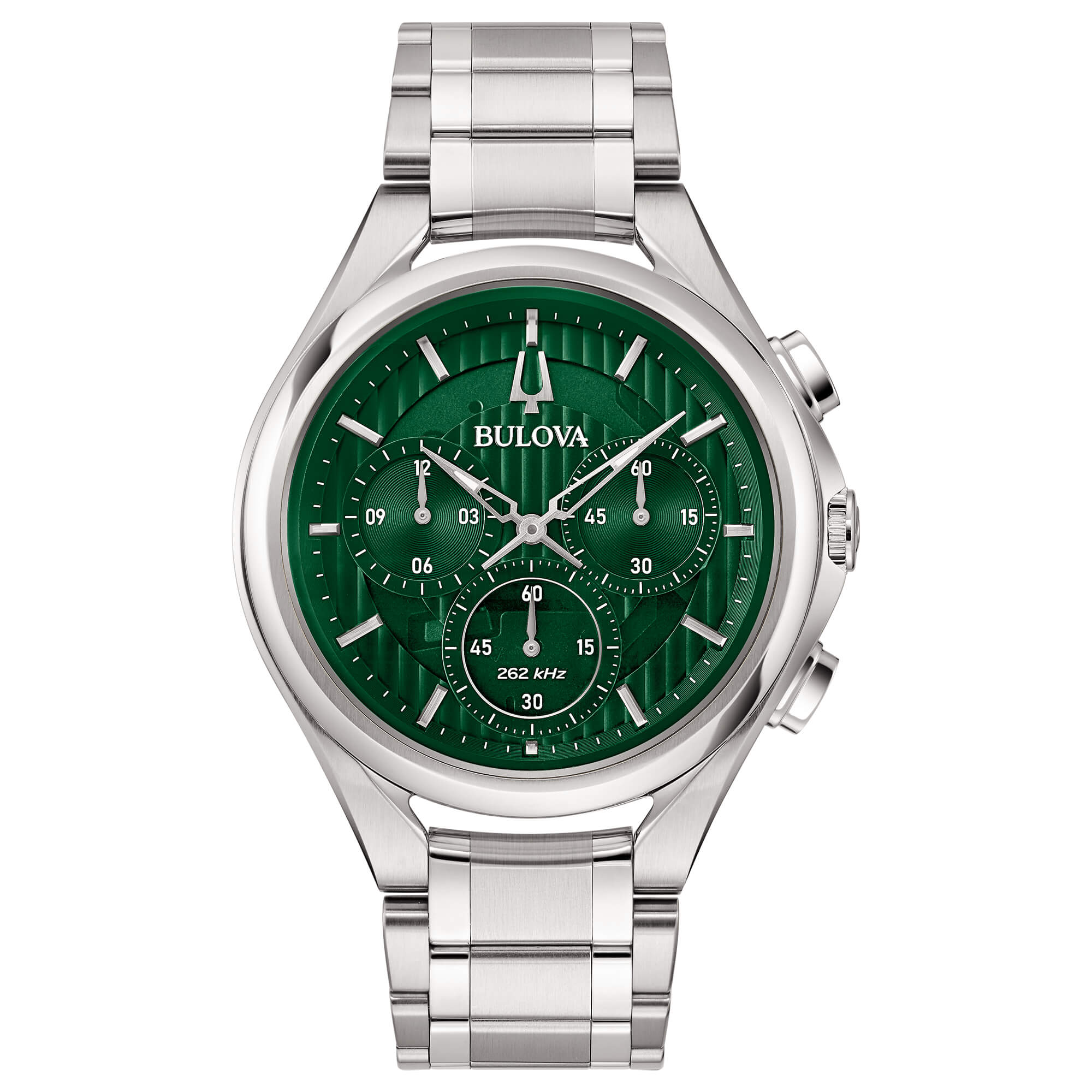 Orologio Uomo Bulova Curv Dress 262 Hz Quarzo Cronografo Verde Acciaio Lucido 96A297