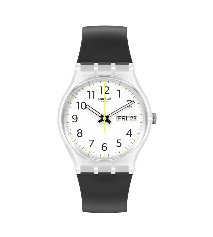 Orologio Uomo Swatch Quarzo Solo Tempo Doppia Data Numeri Nero GE726