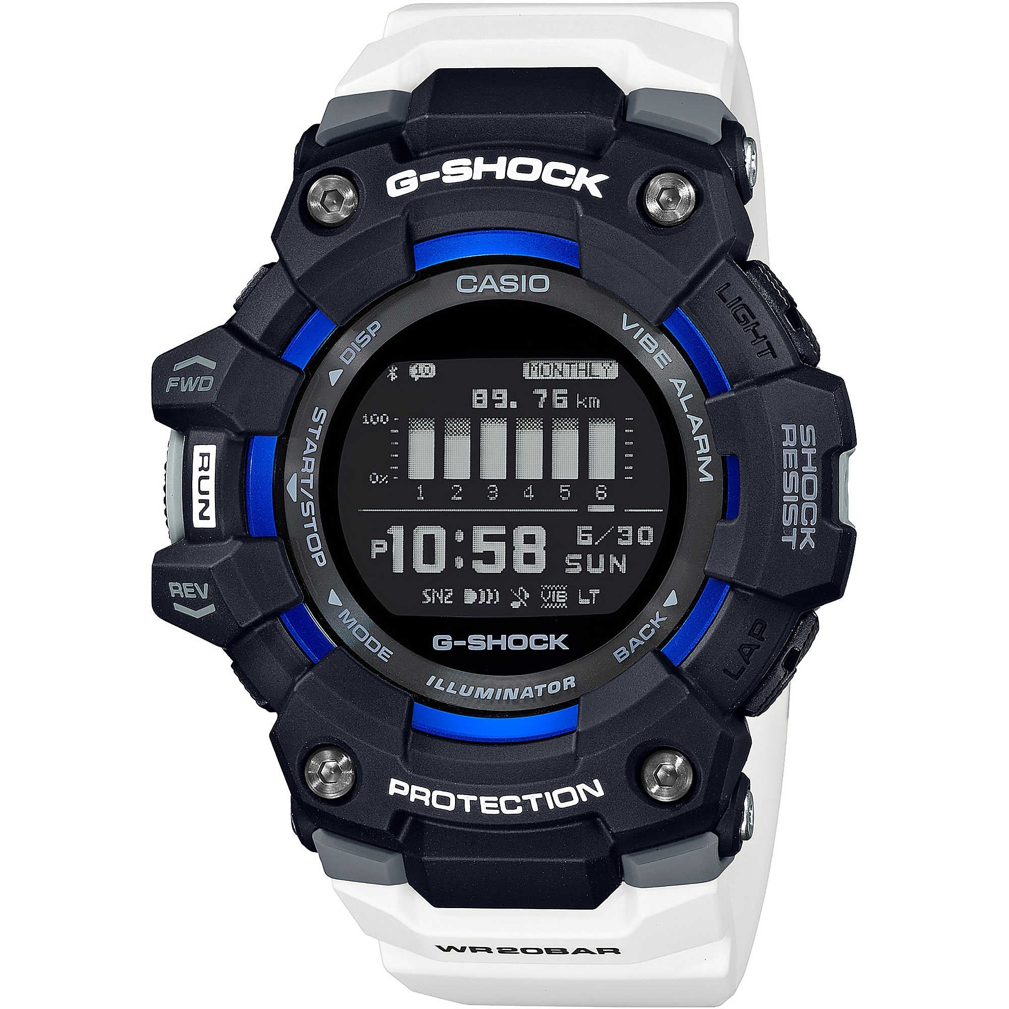 Orologio Uomo G-Squad Casio G-Shock Bianco Nero Bluetooth GBD-100-1A7ER