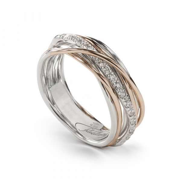 Anello 7 Fili Oro Rosa 9 KT e Argento 925 Donna Filo della Vita Diamanti mis 15 AN7ARBT