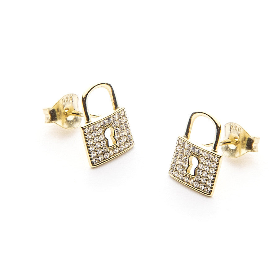 Orecchini Donna 4US Cesare Paciotti Argento 925 Dorato Lucchetto Zirconi Bianchi 4UOR4580W