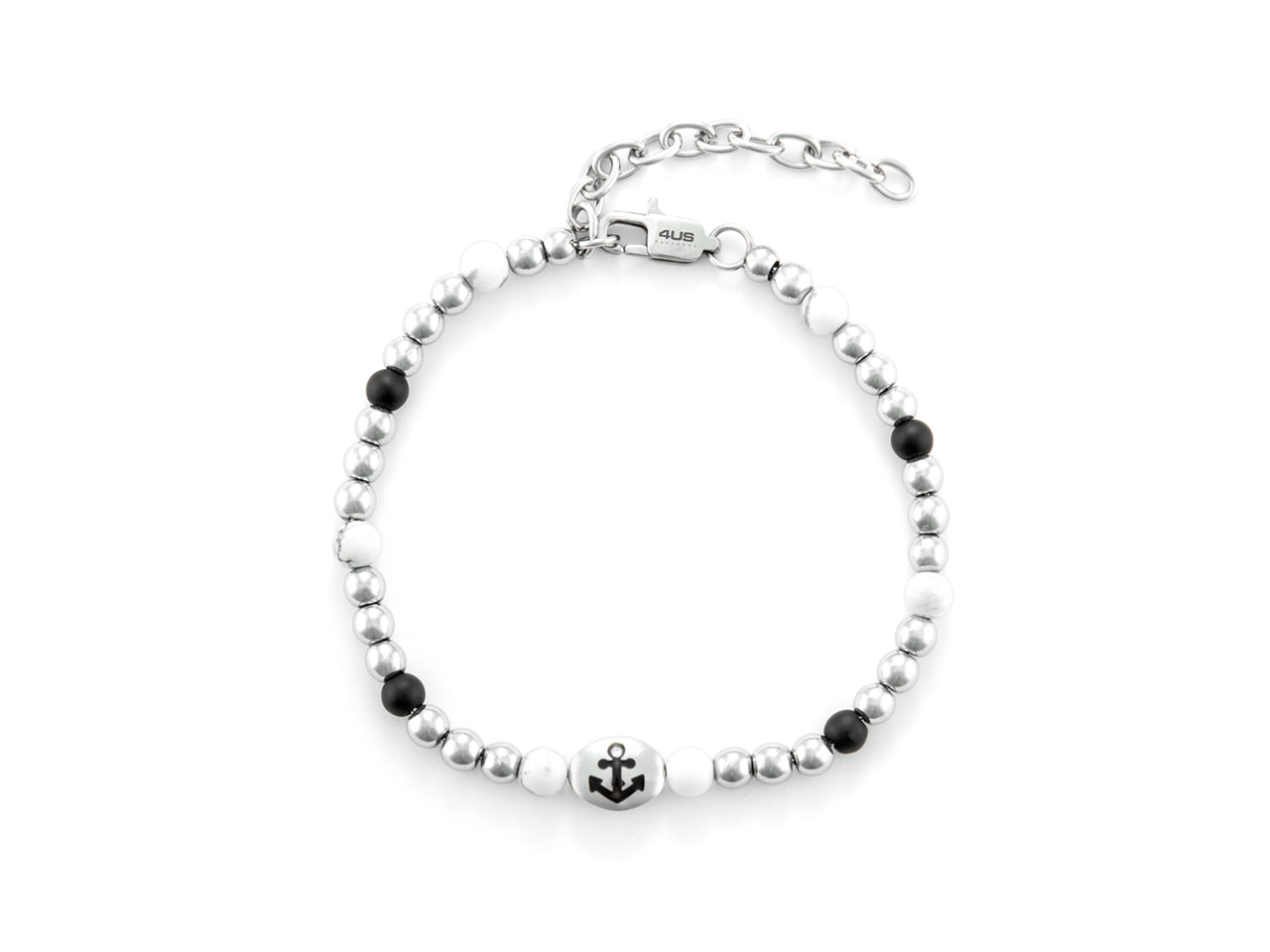 Bracciale Uomo 4US Cesare Paciotti Acciaio ancora Pietra Bianca Nera 4UBR6452