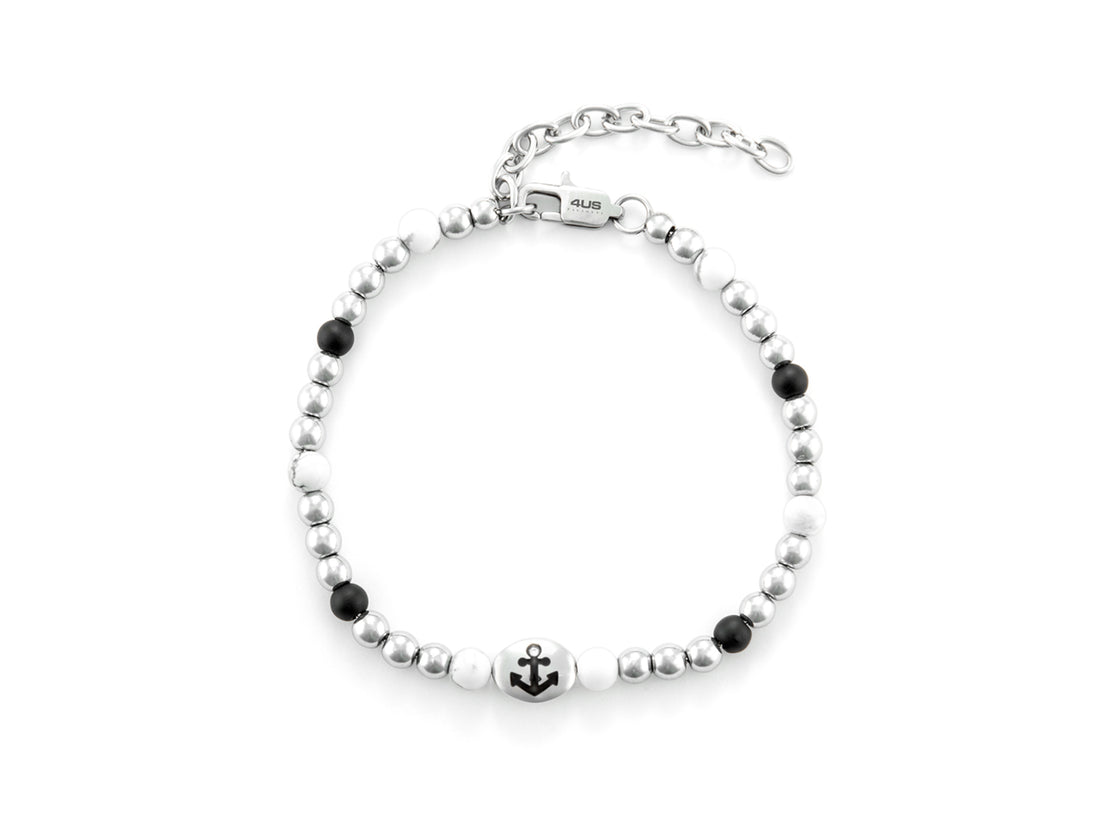Bracciale Uomo 4US Cesare Paciotti Acciaio ancora Pietra Bianca Nera 4UBR6452